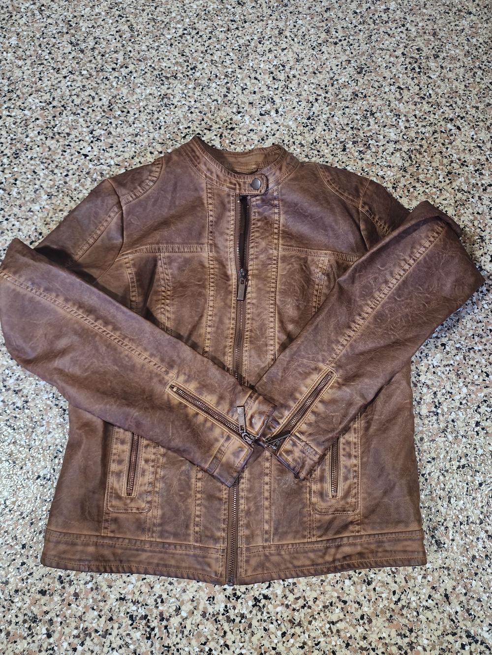 Moto Jacket Brown Faux Leather Urbanology Juniors Medium
